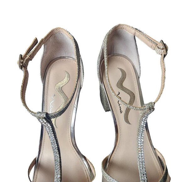 Nina Haviva Block Heel Dress Sandal Sparkle Gold Metallic Women's Size 8M - Picture 9 of 13